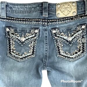 Miss Me rhinestones sequins embroidered Bootcut mid rise distressed Jeans